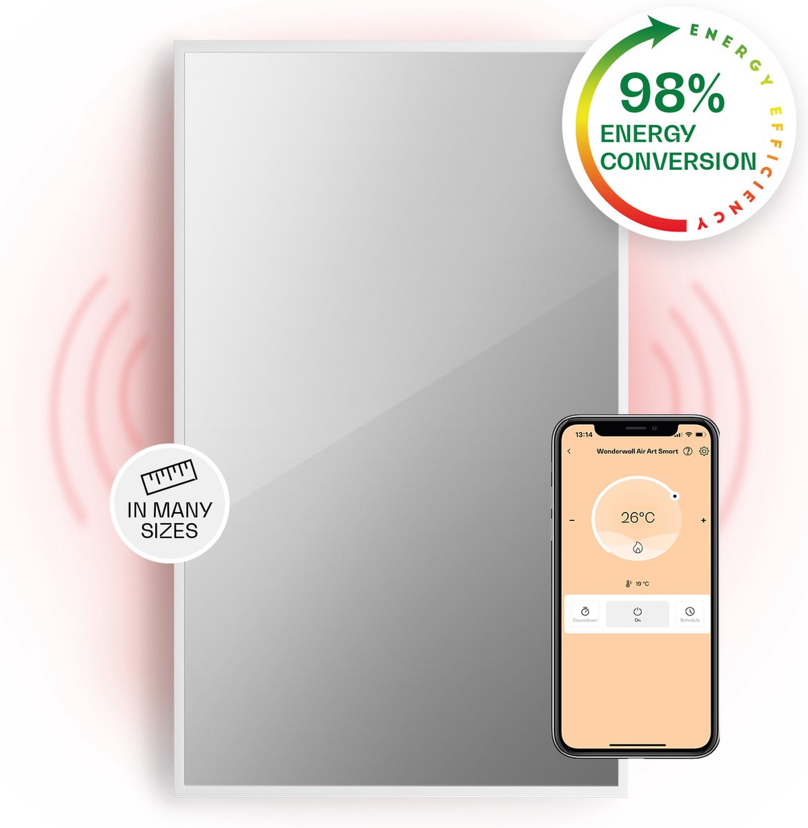 Klarstein infraroodkachel, infrarood spiegelkachel, vrijstaand model, infraroodkachel met thermostaat, kachel met raamdetectie en app-bediening, kachel, IP24 infraroodkachel, 1000 W