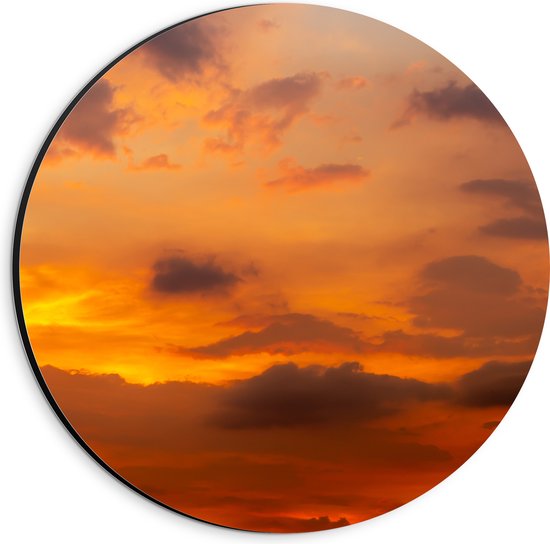 Dibond Muurcirkel - Oranje Lucht door Zonsondergang - 20x20 cm Foto op Aluminium Muurcirkel (met ophangsysteem)