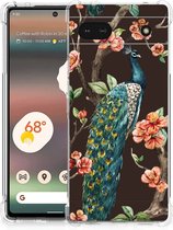 Smartphone hoesje Google Pixel 6A Beschermhoesje met transparante rand Pauw met Bloemen
