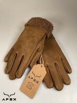 Apex Gloves - Dames Suede Leren Handschoenen - Hoge kwaliteit %100 Schapenleer - Licht Bruin -Winter - Extra warm - Maat S