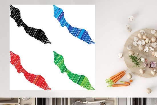 KitchenYeah® Inductie beschermer 78x78 cm - Vier gekleurde illustraties van Curaçao - Kookplaataccessoires - Afdekplaat voor kookplaat - Inductiebeschermer - Inductiemat - Inductieplaat mat