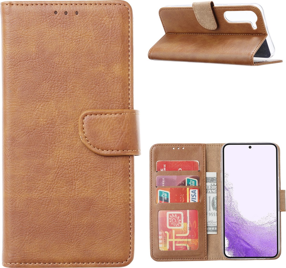 Hoesje Geschikt Voor Samsung Galaxy S23 Hoesje met Pasjeshouder – Bookcase – Bruin