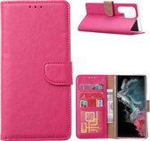 Hoesje Geschikt Voor Samsung Galaxy S23 Ultra Hoesje met Pasjeshouder – Bookcase – Roze