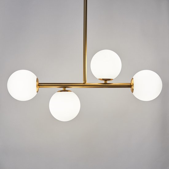 Plafonnier Design doré avec verre blanc laiteux, 4 lumières - Asun