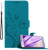 Cadorabo Hoesje geschikt voor Samsung Galaxy J3 2017 in BLOEMEN BLAUW - Beschermhoes in bloemmotief met magnetische sluiting, standfunctie en kaartsleuven Book Case Cover Etui