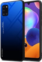Cadorabo Hoesje geschikt voor Samsung Galaxy A31 in BLAUW - ZWART - Tweekleurige beschermhoes van TPU-silicone Case Cover en achterzijde van gehard glas