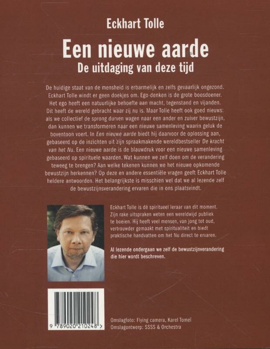 Boekomslag: Eckhart Tolle, Een nieuwe aarde. De uitdaging van deze tijd. Portret van Eckhart Tolle.