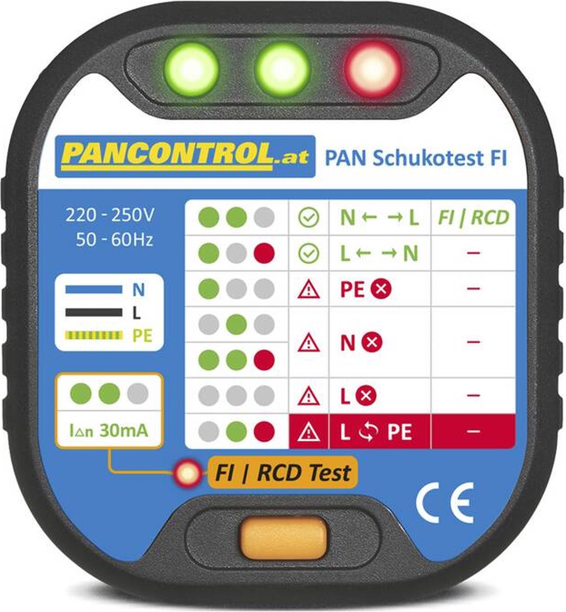 Pancontrol Contactdoos tester + 30mA FI test