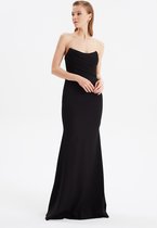 Trendyol Standaard mouw Strapless vis Zwarte kraag Gedetailkunstleerde lange avondjurk TPRSS21AE0121