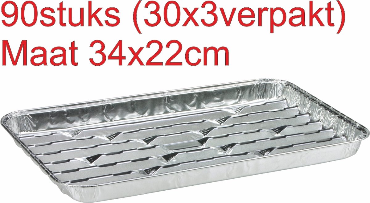 BBQ aluminium grillschaal 90 stuks 34x22x2,5cm (30 x 3 stuks) ideaal voor op de BBQ - wegwerp grillschalen - voordeelverpakking BBQ accessoires