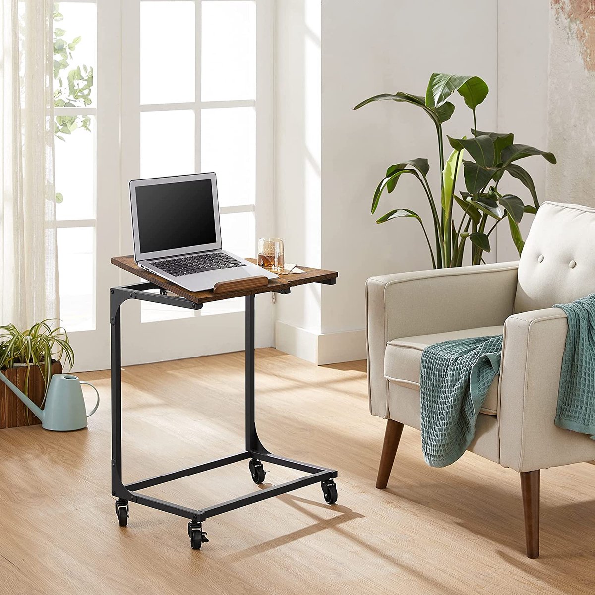Bijzettafel - Laptoptafel - Verstelbaar blad - In industriële stijl - Bruin