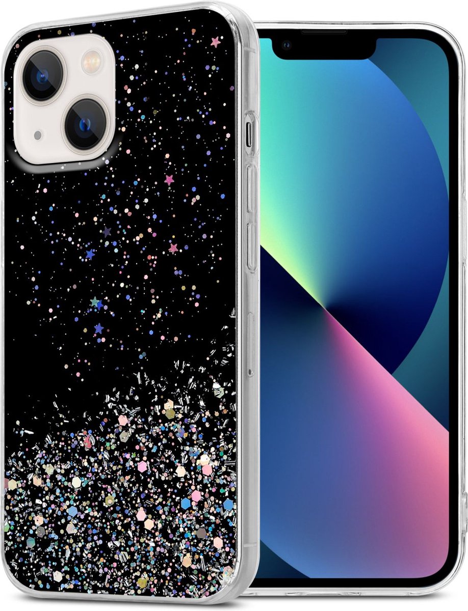 Cadorabo Hoesje geschikt voor Apple iPhone 14 in Zwart met Glitter - Beschermhoes van flexibel TPU silicone met fonkelende glitters Case Cover Etui