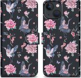 Cadorabo Hoesje geschikt voor Apple iPhone 13 MINI - Design Kraan & Bloemen No. 9 - Beschermhoes Case Cover met magnetische sluiting, standaardfunctie en kaartvakje