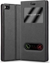 Cadorabo Hoesje geschikt voor Huawei P8 in KOMEET ZWART - Beschermhoes met magnetische sluiting, standfunctie en 2 kijkvensters Book Case Cover Etui