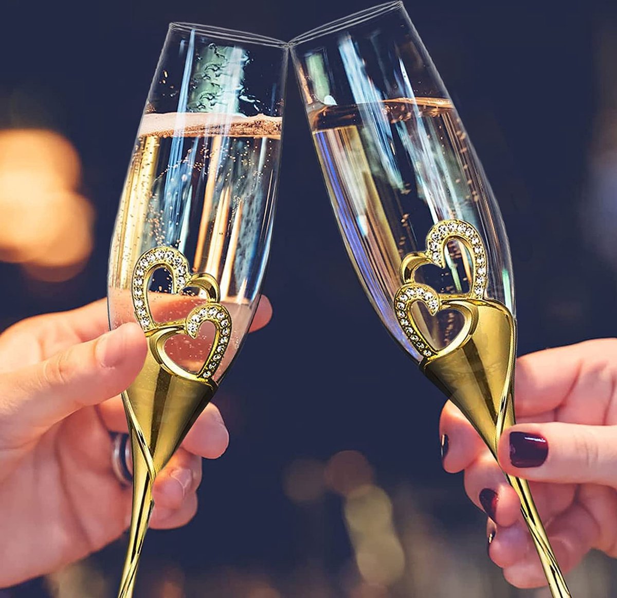Gepersonaliseerde champagneglazen huwelijkscadeaus - Set van 2 champagnefluiten met gegraveerde houten geschenkdoos zilver kristal champagneglas jubileum bruidsmeisje verlovingsgeschenken voor bruid