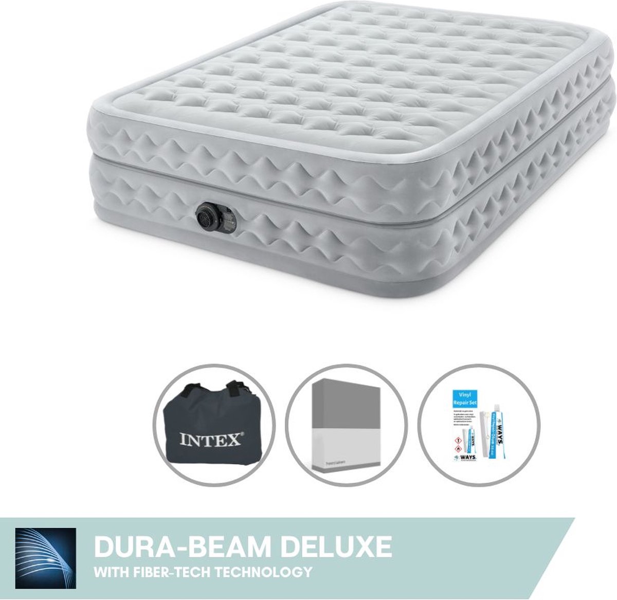 Intex Luchtbed - 2-Persoons - 152 x 236 x 86 cm - Grijs - Inclusief pomp - Accessoires CB18
