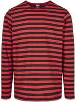 Urban Classics - Regular Stripe LS firered/blk Longsleeve shirt - L - Rood/Zwart