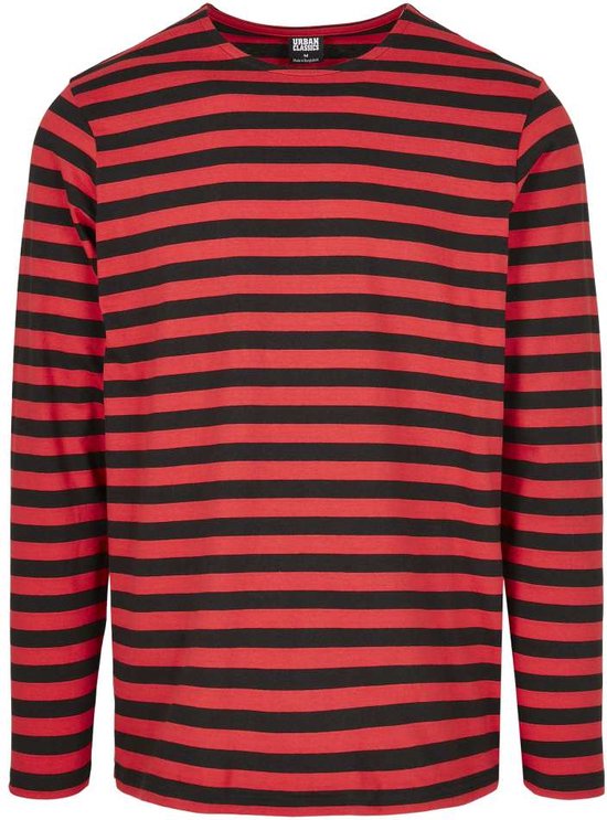 Urban Classics - Regular Stripe LS firered/blk Longsleeve shirt - L - Rood/Zwart