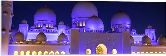 Acrylglas - Sjeik Zayed-moskee in de Nacht in Abu Dhabi - 90x30 cm Foto op Acrylglas (Met Ophangsysteem)