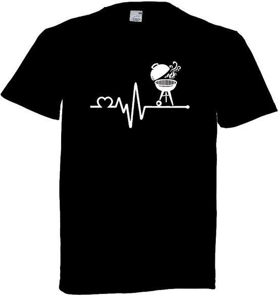 Grappig T-shirt - hartslag - heartbeat - bbq - barbecue - maat 3XL