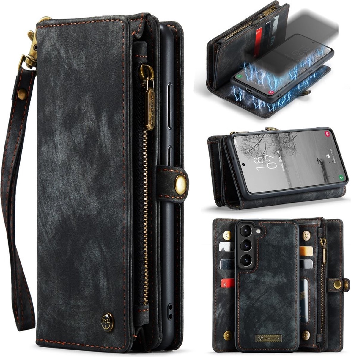 Caseme - Geschikt voor Samsung Galaxy S23 - Vintage 2 in 1 portemonnee hoes - Zwart