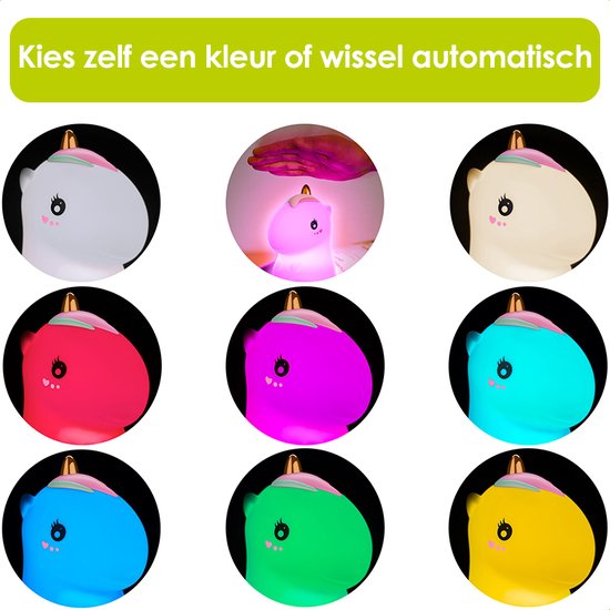 Eenhoorn nachtlampje - Oplaadbaar - Draadloos - 9 lichtkleuren - Babykamer lampje - Zacht materiaal - Droomvoeding lamp van Merkloos — afbeelding 3