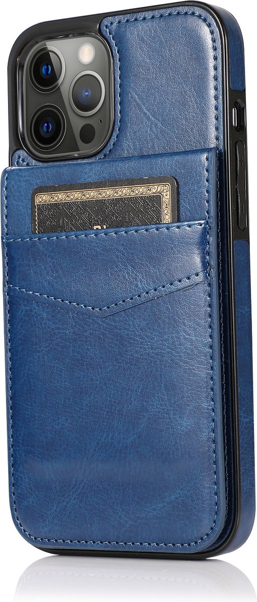 Hoesje geschikt voor iPhone 14 - Backcover - Pasjeshouder - Portemonnee - Kunstleer - Donkerblauw