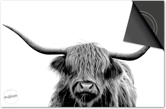 Protection induction 60x52 - plaque de recouvrement tapis induction - Dietrix Plaque de protection - DELUXE - Scottish Highlander 3 - Grandes cornes Zwart et blanches