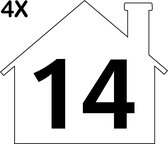 Containerstickers Huisnummer "14" - 25x21,5cm - Wit Huis met Zwart Nummer - Set van 4 dezelfde Vinyl Stickers - Klikostickers