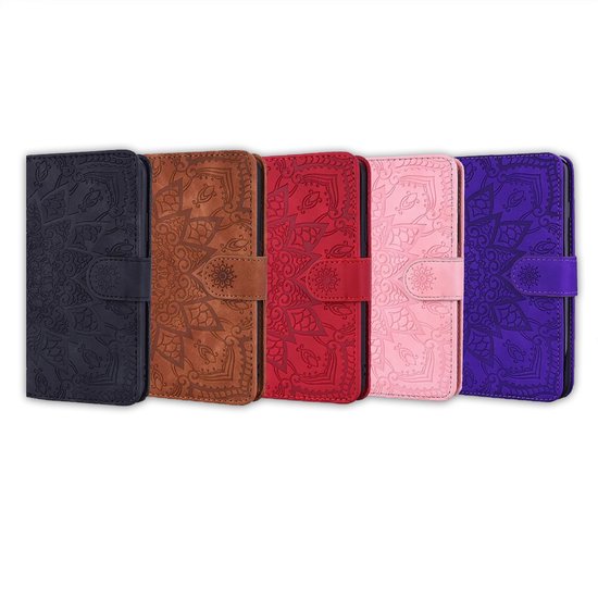 iPhone 14 Book Case Cover avec motif Mandala - Porte-cartes - Portefeuille - Simili cuir - Apple iPhone 14 - Rose