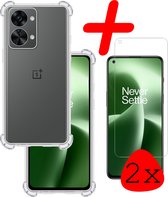 Hoes Geschikt voor OnePlus Nord 2T Hoesje Shock Proof Case Hoes Siliconen Met 2x Screenprotector - Hoesje Geschikt voor OnePlus Nord 2T Hoes Cover Shockproof - Transparant