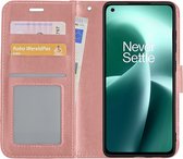 Hoes Geschikt voor OnePlus Nord 2T Hoesje Book Case Hoes Flip Cover Wallet Bookcase - Rosé goud