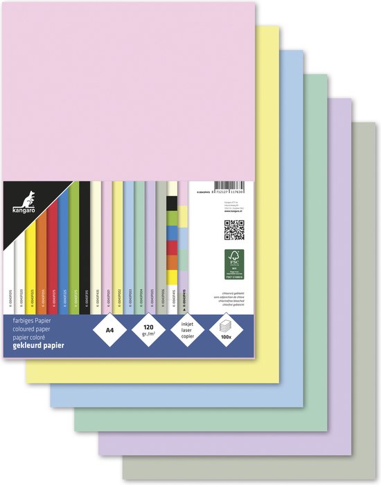 Foto: Kangaro papier a4 120 grams pastel assorti 100 vel k 0043p415