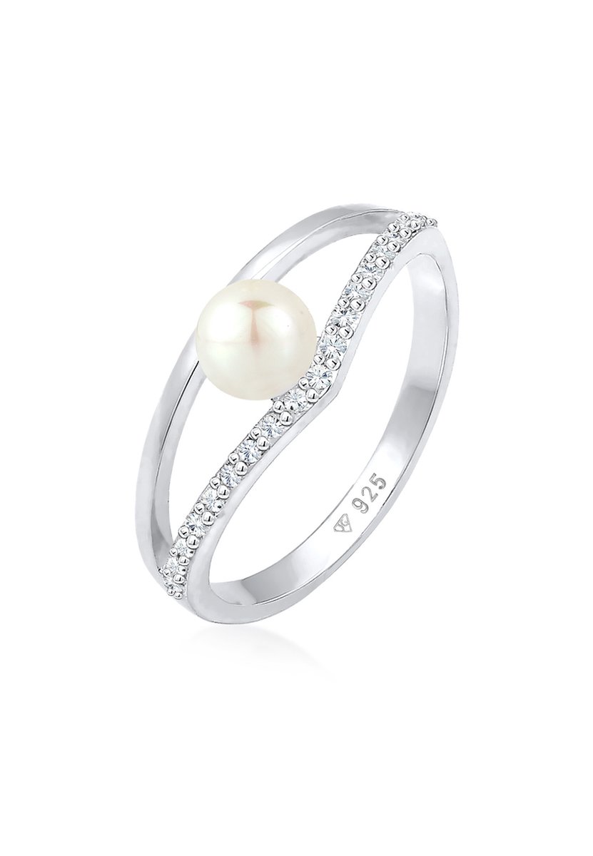 Elli - Ring - Dames Elegant Geo Design met zoetwater gekweekte parel en kristallen in 925 sterling zilver verguld - Dames