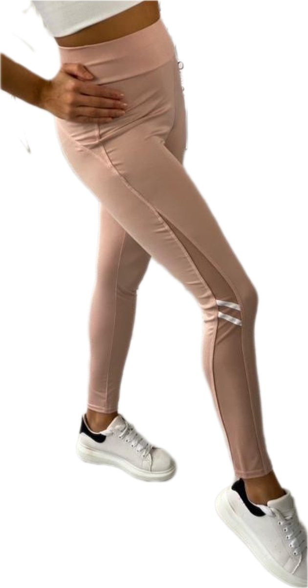 Sportlegging - Dames - Highwaist - Maat S/M - Yoga legging - Kleur Rose - doorzichtig stukje benen.