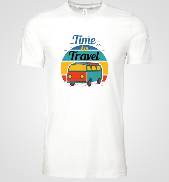 Chemise - Le temps de travel - Wurban Wear | Chemise drôle | Voyages | T-shirt unisexe | Valise | Lunettes de soleil | blanc et noir