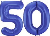 Folat Folie ballonnen - 50 jaar cijfer - blauw - 86 cm - leeftijd feestartikelen