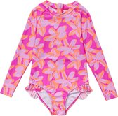 Snapper Rock - UV Zwempak voor meisjes - Lange mouw - Hibiscus Hype - Roze - maat 12 (141-148cm)