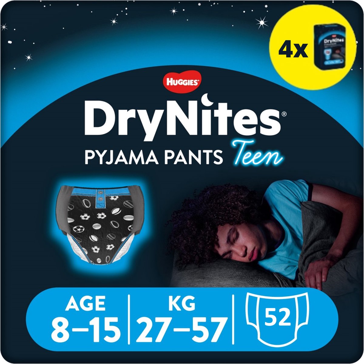 Goedkoopste Drynites luierbroekjes - jongens - 8 tot 15 jaar - 52 stuks (13 x 4