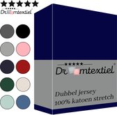 Droomtextiel Dubbel Jersey Hoeslaken Navy Blauw Lits-Jumeaux 200x220 cm - 100% Katoen - Hoge Hoek - Heerlijk Zacht - Strijkvrij - Rondom elastiek - Stretch - Dubbel Dikke Kwaliteit