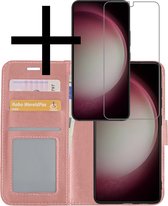 Hoes Geschikt voor Samsung S23 Hoesje Book Case Hoes Flip Cover Wallet Bookcase Met Screenprotector - Rosé goud