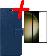 Hoes Geschikt voor Samsung S23 Ultra Hoesje Bookcase Hoes Flip Case Book Cover Met Screenprotector - Hoesje Geschikt voor Samsung Galaxy S23 Ultra Hoes Book Case Hoesje - Donkerblauw