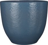 Mica Decorations - Plantenpot/bloempot - terracotta - blauw glans flakes relief- D35/H32 cm