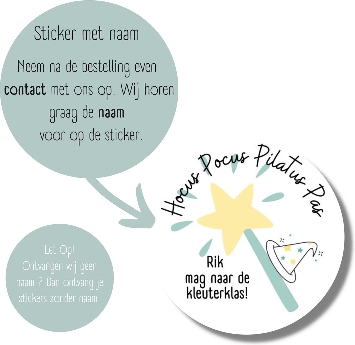 Traktatie Naamstickers Hocus Pocus Toveren Groen - 20 stuks - Afscheid Peuterspeelzaal Kinderdagverblijf Basisschool - Kleuterklas | Sluitsticker - Gepersonaliseerd — afbeelding 3