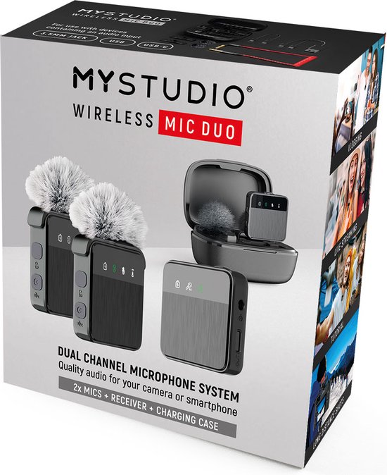 Foto: Easypix mystudio wireless mic duo studiomicrofoon dasspeld zendmethode kabelgebonden radiografisch incl windkap inc