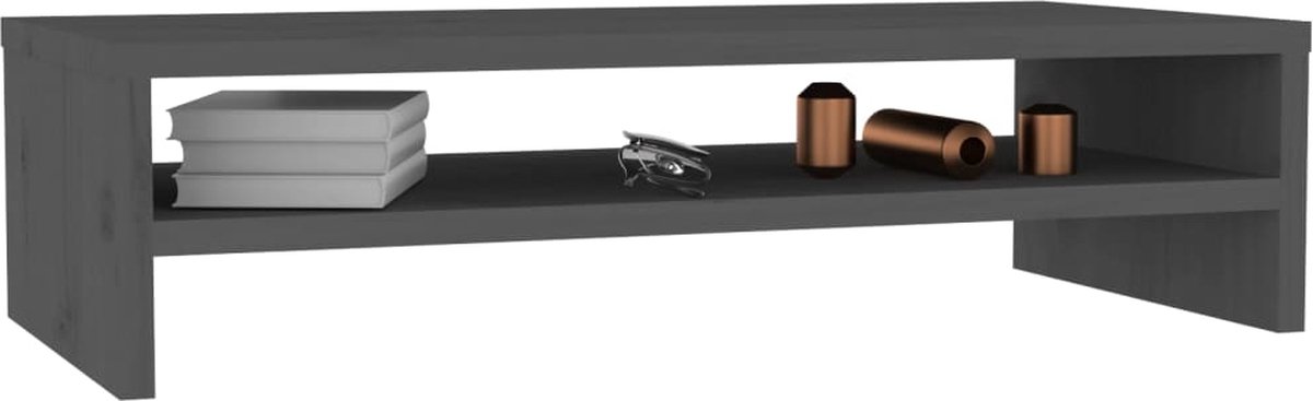vidaXL Monitorstandaard 50x24x13 cm massief grenenhout grijs