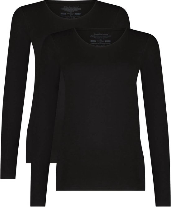 Comfortabel & Zijdezacht Bamboo Basics Luna - Bamboe T-Shirts (Multipack 2 stuks) Dames - Lange Mouwen - Zwart - XL