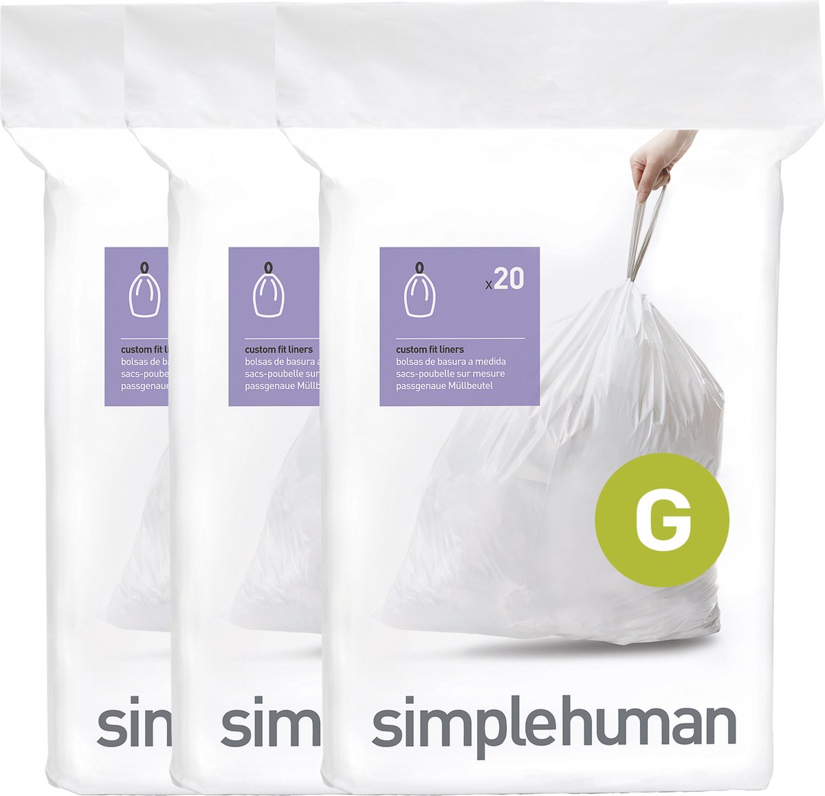 Simplehuman Code G Afvalzakken - 30 liter - 60 stuks - met Trekband - Wit