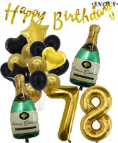 78 Jaar Verjaardag Cijferballon 78 - Feestpakket Snoes Ballonnen Pop The Bottles - Zwart Goud Groen Versiering