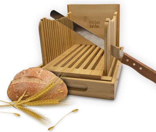 kitchen seven, broodsnijder hulpmiddel, bamboe broodplank, brood snijden handmatig, inclusief gratis broodmes
